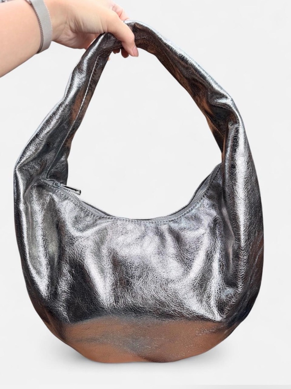 TEFIA Metallic Silver Shoulder Hobo Bag